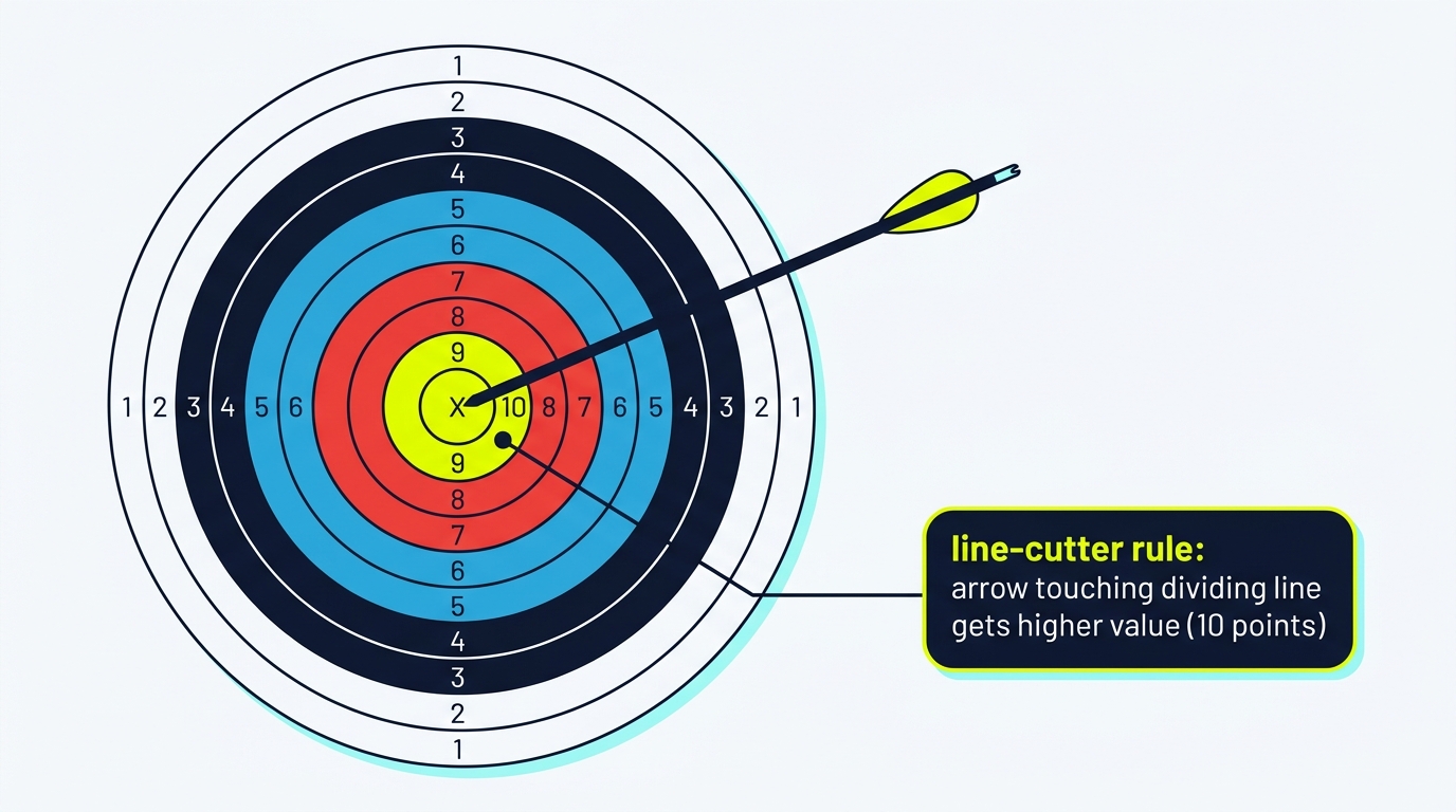 2D flat vector technical diagram of target face scoring and line-cutter verification